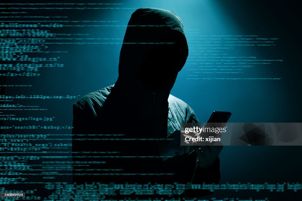 Hacker using phone