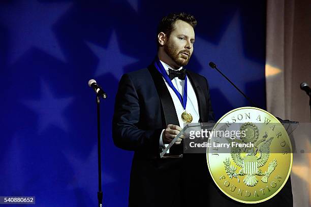 Sean Parker accepts the S. Roger Horchow award for Outstanding Public Service by a Private Citizen at the Jefferson Awards Foundation 2016 National...