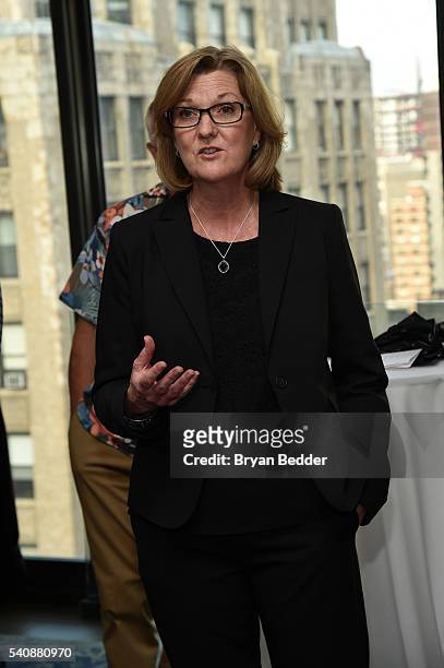 Apparel of Bauer Hockey Kathy Mcgown speaks at the 37.5/Cocona Brand showcase event at Gansevoort Park Avenue on June 16, 2016 in New York City.