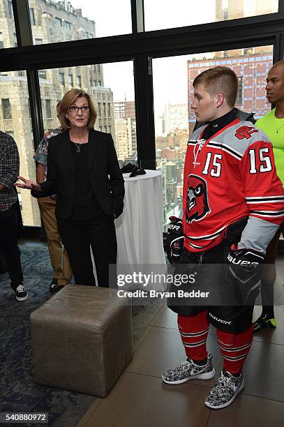 Apparel of Bauer Hockey Kathy Mcgown speaks at the 37.5/Cocona Brand showcase event at Gansevoort Park Avenue on June 16, 2016 in New York City.