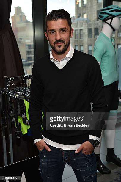 Soccer player David Villa of NYC Football Club for MISSION Athlete attends the 37.5/Cocona Brand showcase event at Gansevoort Park Avenue on June 16,...