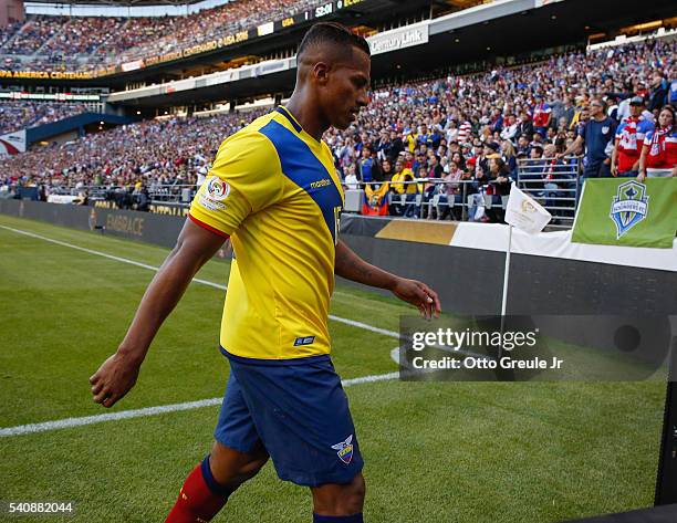 Antonio Valencia of Ecuador walks off the pitch after being sent away against the United States during the 2016 Quarterfinal - Copa America...