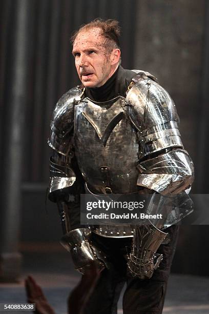 Ralph Fiennes during the curtain call following the press night of "Richard III" at The Almeida Theatre on June 16, 2016 in London, England.
