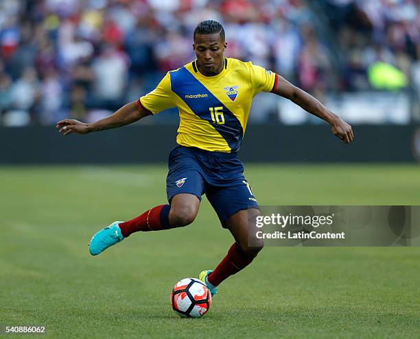 Luis Antonio Valencia of Ecuador dribbles the ball during a Quarterfinal match between USA and Ecuador at CenturyLink Field as part of Copa America...