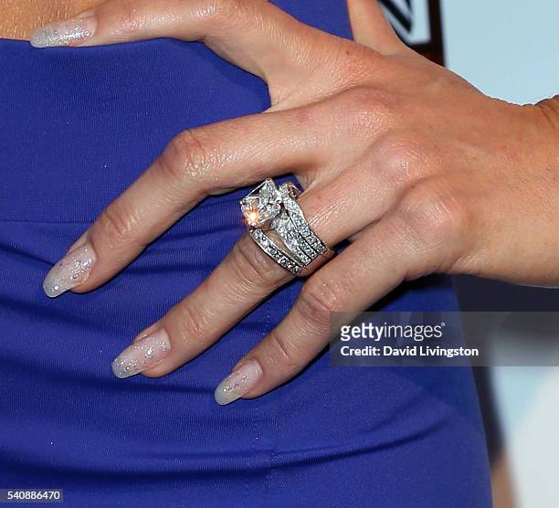 Personality Alexis Bellino, ring detail, attends the premiere party for Bravo's "The Real Housewives of Orange County" 10 Year Celebration at...