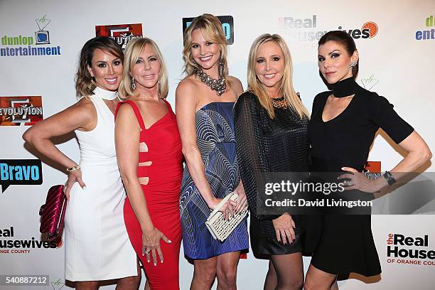 Personalities and Season 11 cast members Kelly Dodd, Vicki Gunvalson, Meghan King Edmonds, Shannon Beador and Heather Dubrow attend the premiere...