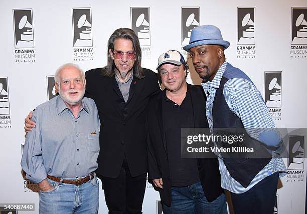 Executive producer Ken Ehrlich, Vice President of the GRAMMY Foundation Scott Goldman, writer David Hall and TV personality Arsenio Hall attend Reel...