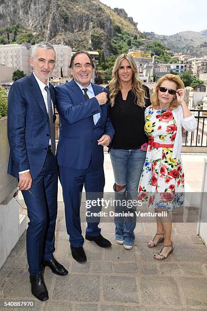 Igor Lopatonok, Oliver Stone, Tiziana Rocca and Eleonora Granata Jenkinson attend 62 Taormina Film Fest - Day 6 on June 16, 2016 in Taormina, Italy.