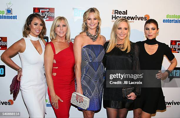 Kelly Dodd, Vicki Gunvalson and Meghan King Edmonds, Shannon Beador and Heather Dubrow attend the premiere party for Bravo's 'The Real Housewives of...