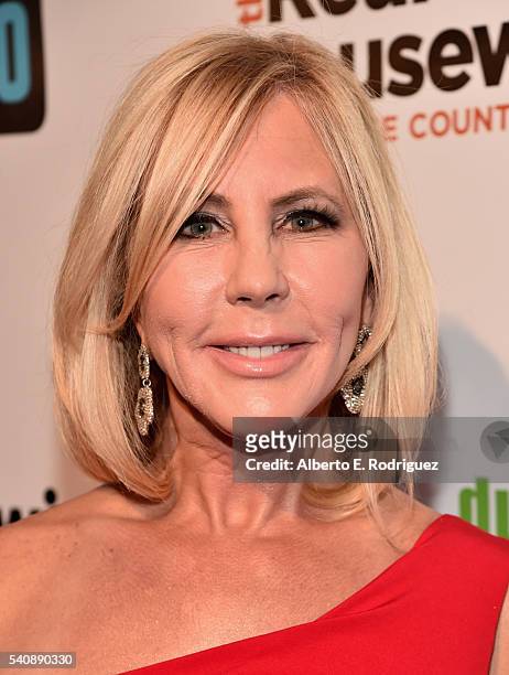 Personality Vicki Gonvalson attends the premiere party for Bravo's "The Real Housewives of Orange County" 10 year celebration at Boulevard3 on June...