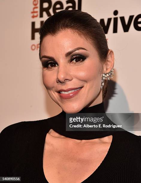 Personality Heather Dubrow attends the premiere party for Bravo's "The Real Housewives of Orange County" 10 year celebration at Boulevard3 on June...