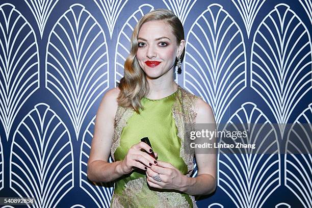 Actress Amanda Seyfried attends the promotional event for Shiseido's Cle de Peau Beaute at Fairmont Peace Hotel on June 16, 2016 in Shanghai, China.