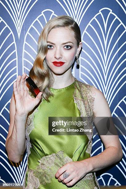 Actress Amanda Seyfried attends the promotional event for Shiseido's Cle de Peau Beaute at Fairmont Peace Hotel on June 16, 2016 in Shanghai, China.