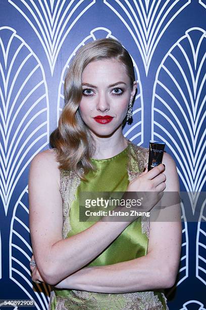 Actress Amanda Seyfried attends the promotional event for Shiseido's Cle de Peau Beaute at Fairmont Peace Hotel on June 16, 2016 in Shanghai, China.