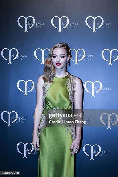 Actress Amanda Seyfried attends the promotional event for Shiseido's Cle de Peau Beaute at Fairmont Peace Hotel on June 16, 2016 in Shanghai, China.