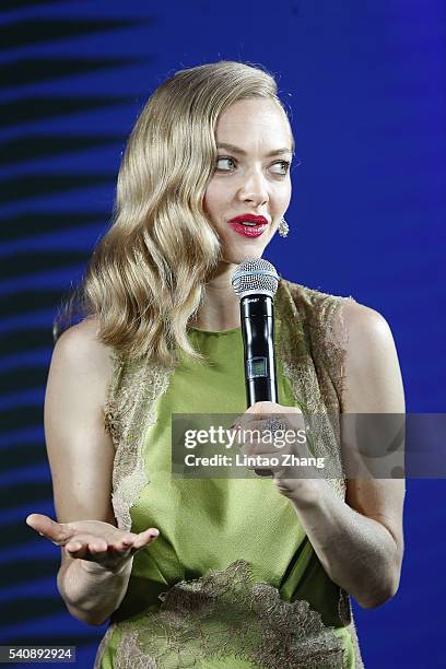 Actress Amanda Seyfried attends the promotional event for Shiseido's Cle de Peau Beaute at Fairmont Peace Hotel on June 16, 2016 in Shanghai, China.