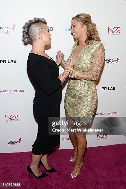 Personality Kelly Osbourne and dancer Kym Johnson attend the Babes for Boobs Bachelor Auction benefitting the Los Angeles County Affiliate of Susan...