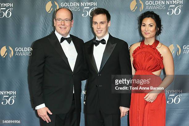 Prince Albert II of Monaco, Louis Ducruet and Girlfriend Marie Chevalier arrive at the 56th Monte Carlo TV Festival Closing Ceremony and Golden Nymph...