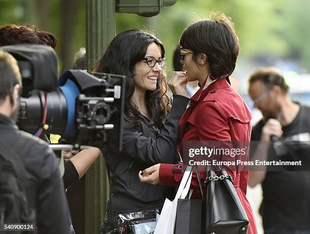 Megan Montaner is seen on the set filming of 'La Embajada' on June 16, 2016 in Madrid, Spain.