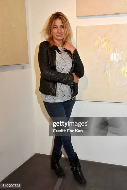 Actress Sonia Dufeu attends Je Vois un Cypres Pres de Bone' Safia Haddad tribute to her father Malek Haddad Exhibition Preview at Galerie Catherine...