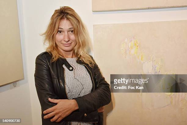 Sonia Dufeu attends Je Vois un Cypres Pres de Bone' Safia Haddad tribute to her father Malek Haddad Exhibition Preview at Galerie Catherine Houard on...