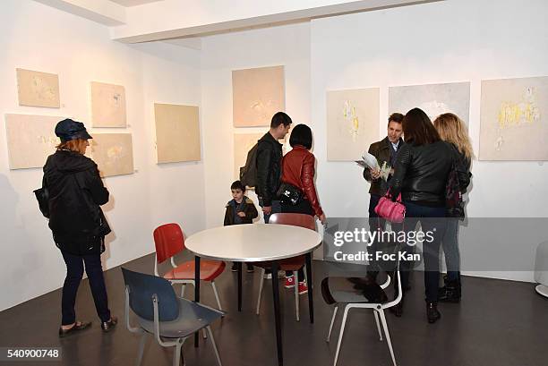 General view of atmosphere during 'Je Vois un Cypres Pres de Bone' Safia Haddad tribute to her father Malek Haddad Exhibition Preview at Galerie...