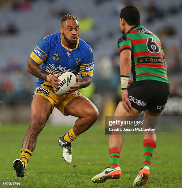 Kenny Edwards of the Eels runs with the ball during the round 15 NRL match between the South Sydney Rabbitohs and the Parramatta Eels at ANZ Stadium...