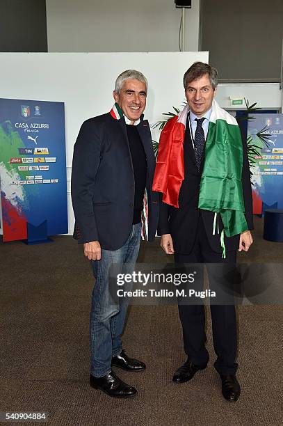 Pier Ferdinando Casini and Giandomenico Magliano pose at Casa Azzurri On Tour on June 17, 2016 in Toulouse, France.