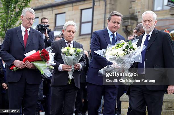 Hilary Benn MP for Leeds Central, Speaker of the House of Commons John Bercow, Prime Minister David Cameron and Labour Leader Jeremy Corbyn pay their...