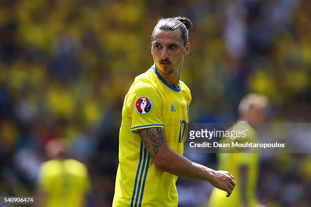 Zlatan Ibrahimovic of Sweden in action during the UEFA EURO 2016 Group E match between Italy and Sweden at Stadium Municipal on June 17, 2016 in...
