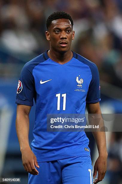Anthony Martial of France looks on during the UEFA Euro 2016 Group A match between France and Romania at Stade de France on June 10, 2016 in Paris,...