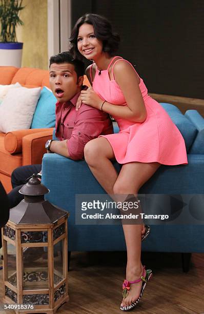 Lorenzo Antonio Aguilar and Angela Aguilar are seen on the set of 'Despierta America' at Univision Studios on June 17, 2016 in Miami, Florida.
