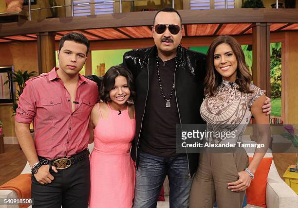 Lorenzo Antonio Aguilar, Angela Aguilar, Pepe Aguilar and Francisca Lachapel are seen on the set of 'Despierta America' at Univision Studios on June...