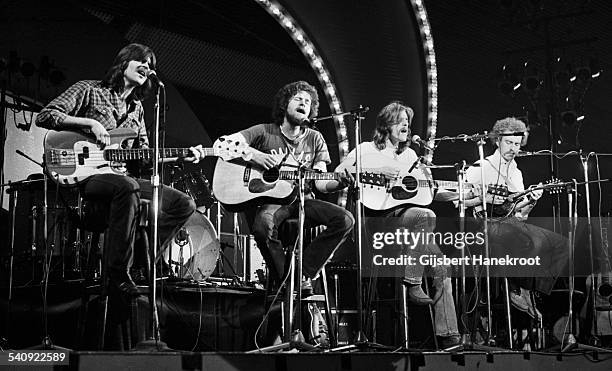 American group Eagles perform live on stage at on the 'Pop Gala' TV show, Voorburg, Netherlands, 10th March 1973. Left to right: Randy Meisner, Don...