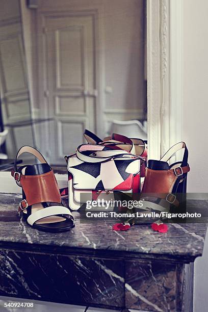 Actress Natasha Andrews's style inspirations are photographed for Madame Figaro on March 14, 2016 in Paris, France. Bag , shoes , earrings ....