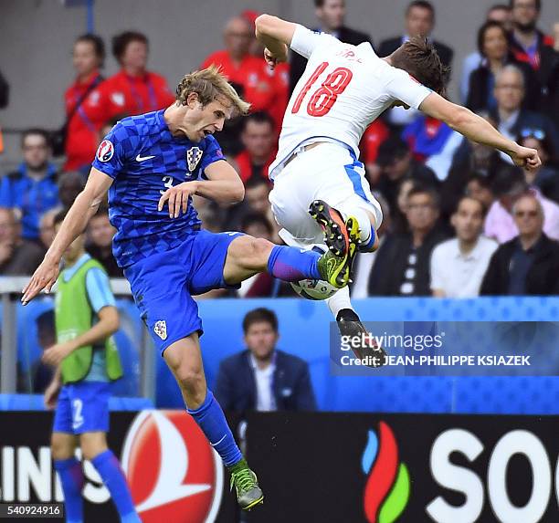 Croatia's defender Ivan Strinic vies for the ball against Czech Republic's midfielder Josef Sural during the Euro 2016 group D football match between...