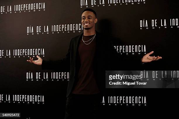 American actor Jessie T. Usher poses for pictures during the press conference of the movie 'Independence Day: Resurgence' at Four Seasons Hotel on...