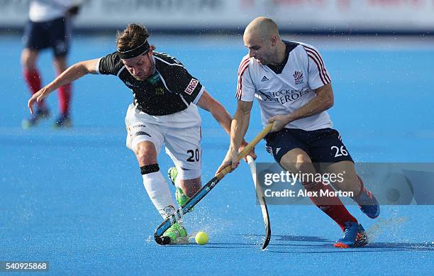 Martin Zwicker of Germany and Nick Catlin of Great Britain during the FIH Mens Hero Hockey Champions Trophy 3rd-4th place match between Germany and...