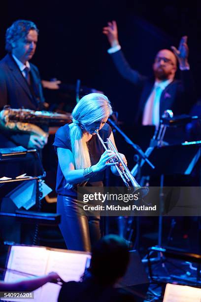 English trumpet soloist Alison Balsom rehearsing at the Royal Albert Hall in London, 13th October 2014.