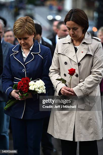 First Minister of Scotland Nicola Sturgeon and Leader of Scottish Labour party Kezia Dugdale attend a vigil in memory of Labour MP Jo Cox in George...