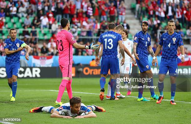 Josef Sural of Czech Republic reacts after a missed chance during the UEFA EURO 2016 Group D match between Czech Republic and Croatia at Stade...