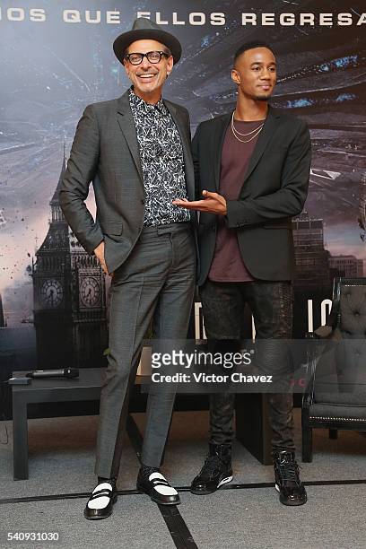 Actors Jeff Goldblum and Jessie T. Usher attend a photocall and press conference to promote the new film "Independence Day: Resurgence" at Four...