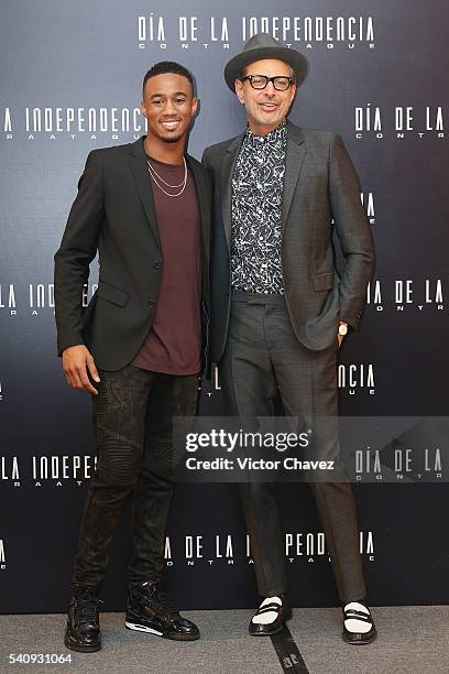 Actors Jessie T. Usher and Jeff Goldblum attend a photocall and press conference to promote the new film "Independence Day: Resurgence" at Four...