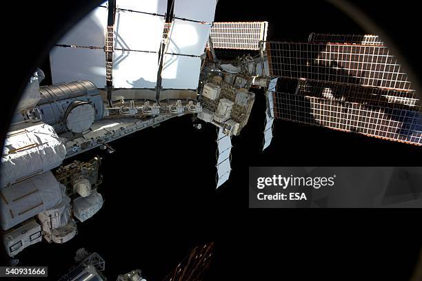 This handout image supplied by the European Space Agency , shows a view out of the Soyuz TMA-19M spacecraft right seat window, attached to the...