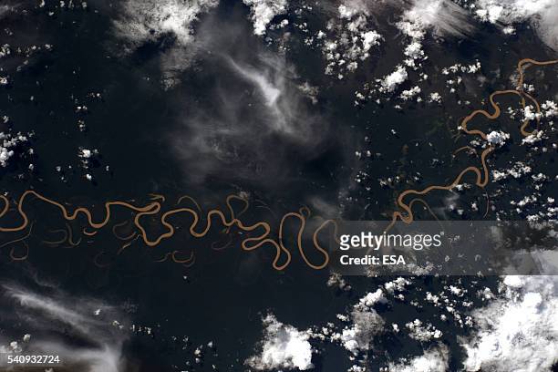 This handout image supplied by the European Space Agency , shows an aerial view of the river Amazon from the International Space Station, on April 6,...