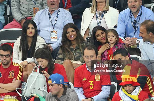 Daniella Semaan wife of Cesc Fabregas and their daughter Lia Fabregas attend the UEFA EURO 2016 Group D match between Spain and Turkey at Allianz...