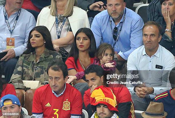 Daniella Semaan wife of Cesc Fabregas and their daughter Lia Fabregas attend the UEFA EURO 2016 Group D match between Spain and Turkey at Allianz...