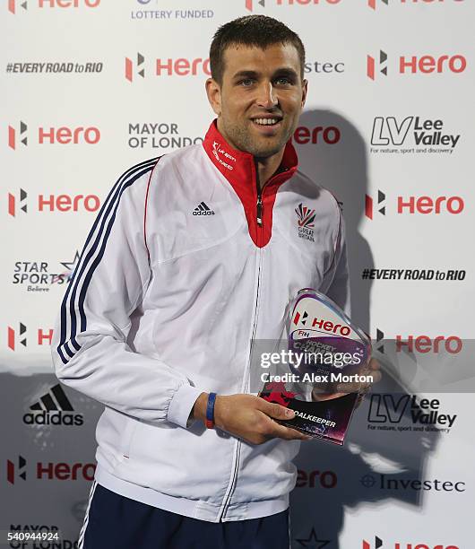 George Pinner of England with his Goalkeeper Of The Tournament award during the FIH Mens Hero Hockey Champions Trophy 1st-2nd place match between...