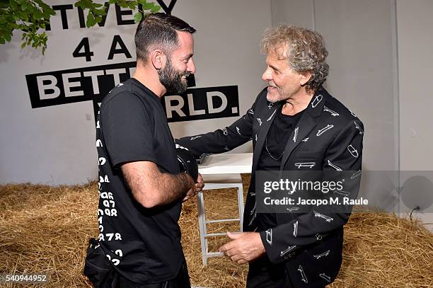 Marcelo Burlon and Renzo Rosso attend Renzo Rosso And OTB Launch 'Radical Renaissance 55+5' Book on June 17, 2016 in Milan, Italy.