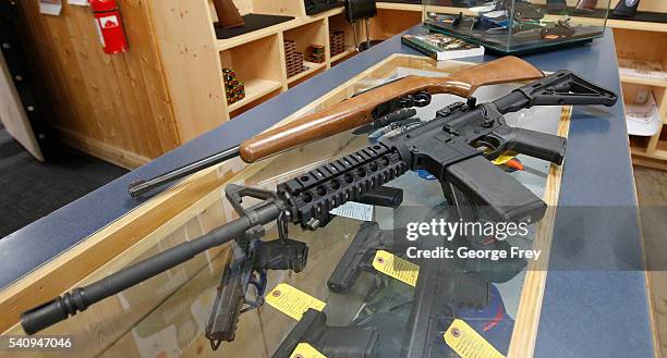 This picture of an AR-15 and a Ruger 10-22 , both semi-automatic guns at Action Target on June 17, 2016 in Springville, Utah. Semi-automatics are in...